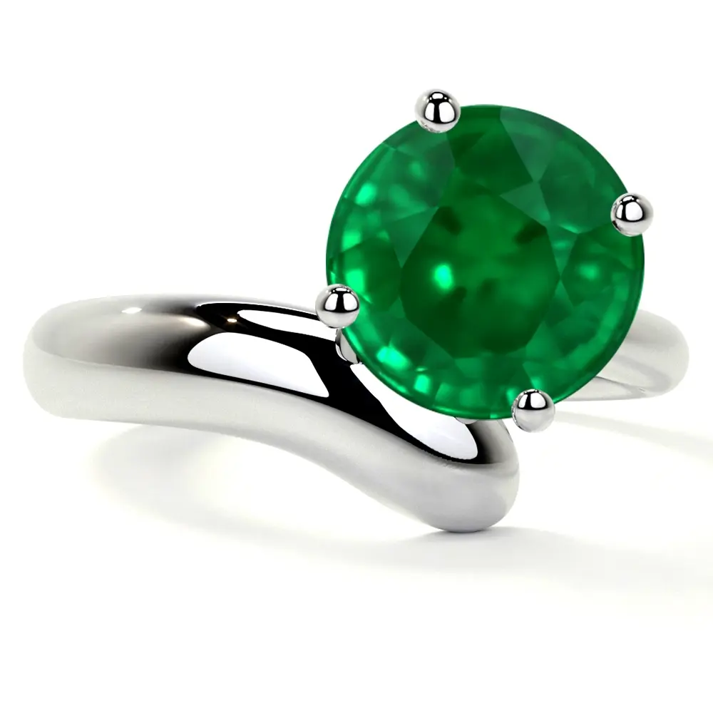 Natural Round Shape Emerald Solitaire Ring