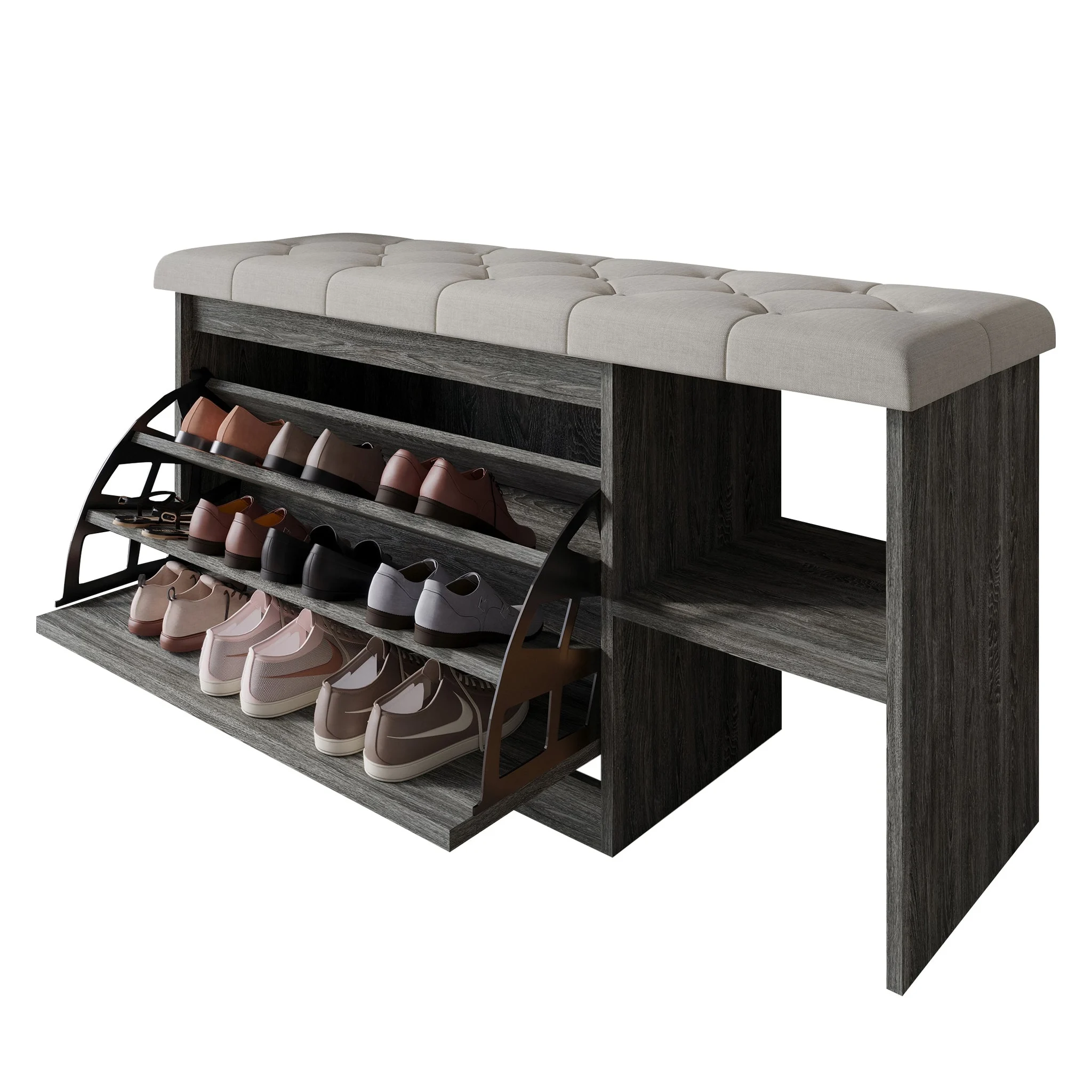 Shoestation Multifunctional Flip-drawer Storage Shoes Bench - Dark Gray
