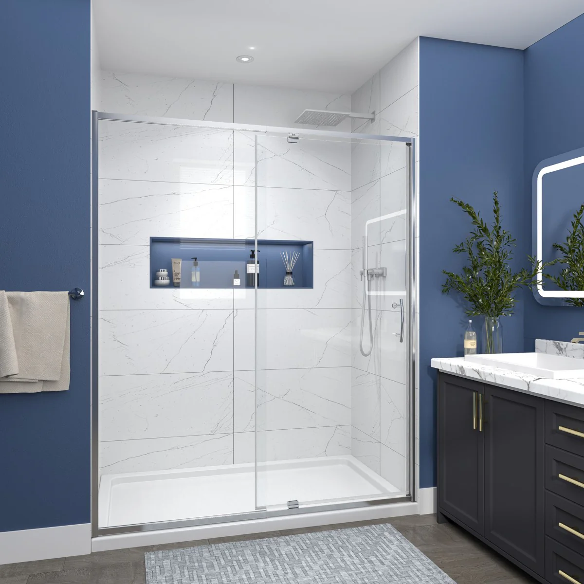 Flexi Showers 56-60" W X 71" H Glass Shower Doos Frame,6mm Clear Tempered Glass Panel, Chrome Finish