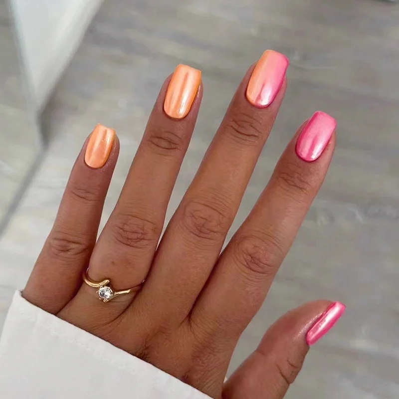 Not Settling For It Medium Square Pink Glitter Press On Nails