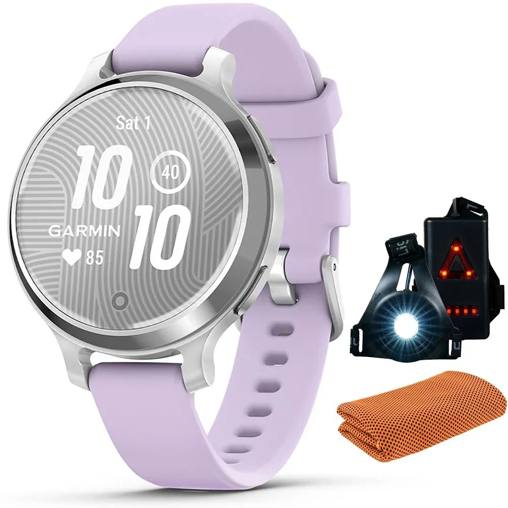 Garmin Lily 2 Active Smartwatch Silver W/ Purple Silicone Band + Towel And Light