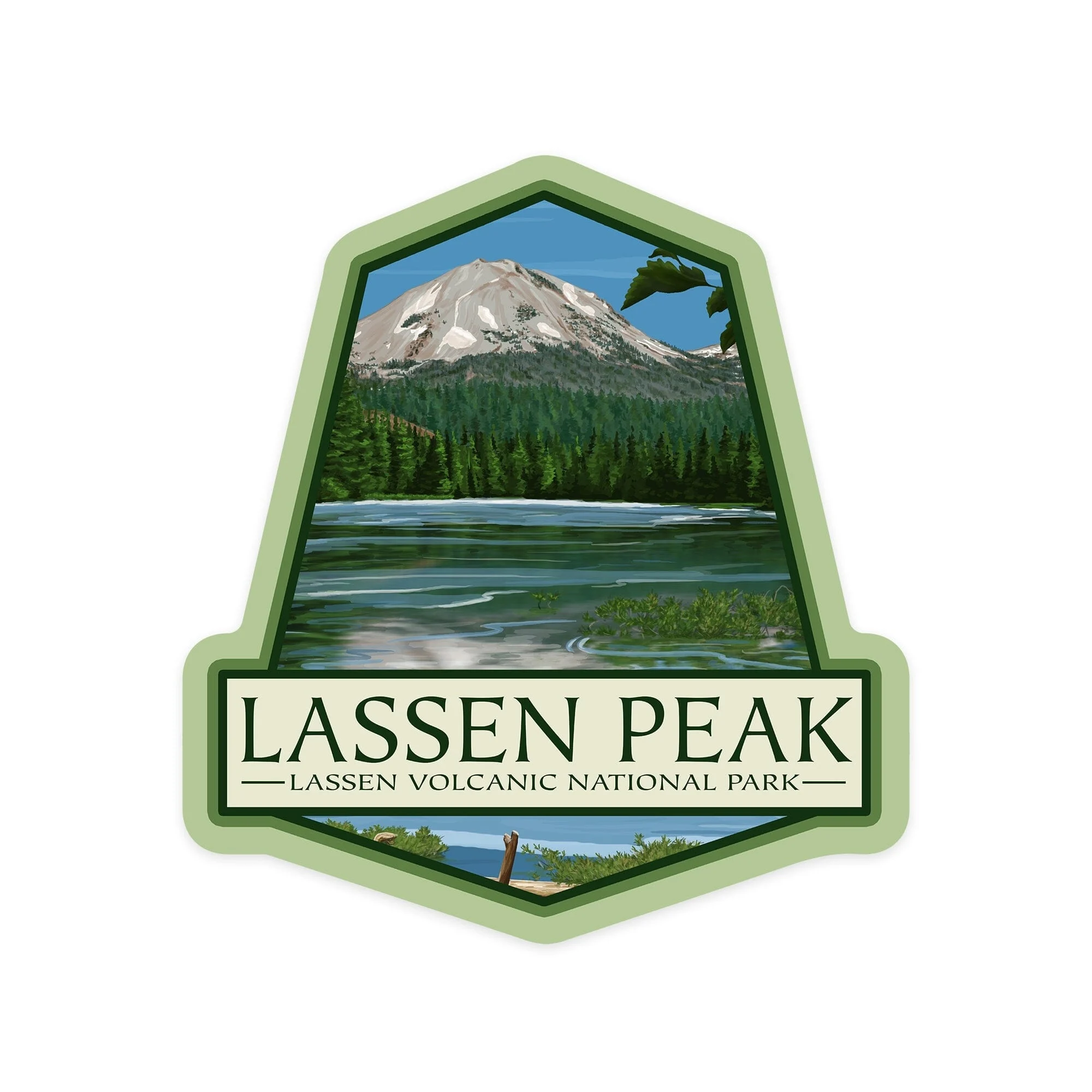 Lassen Volcanic National Park, California, Lassen Peak, Contour, Lantern Press Artwork, Vinyl Sticker - Small