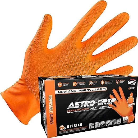 Astro-grip Nitrile Disposable Gloves. Medium, Orange, 7 Mil Pack Of 100