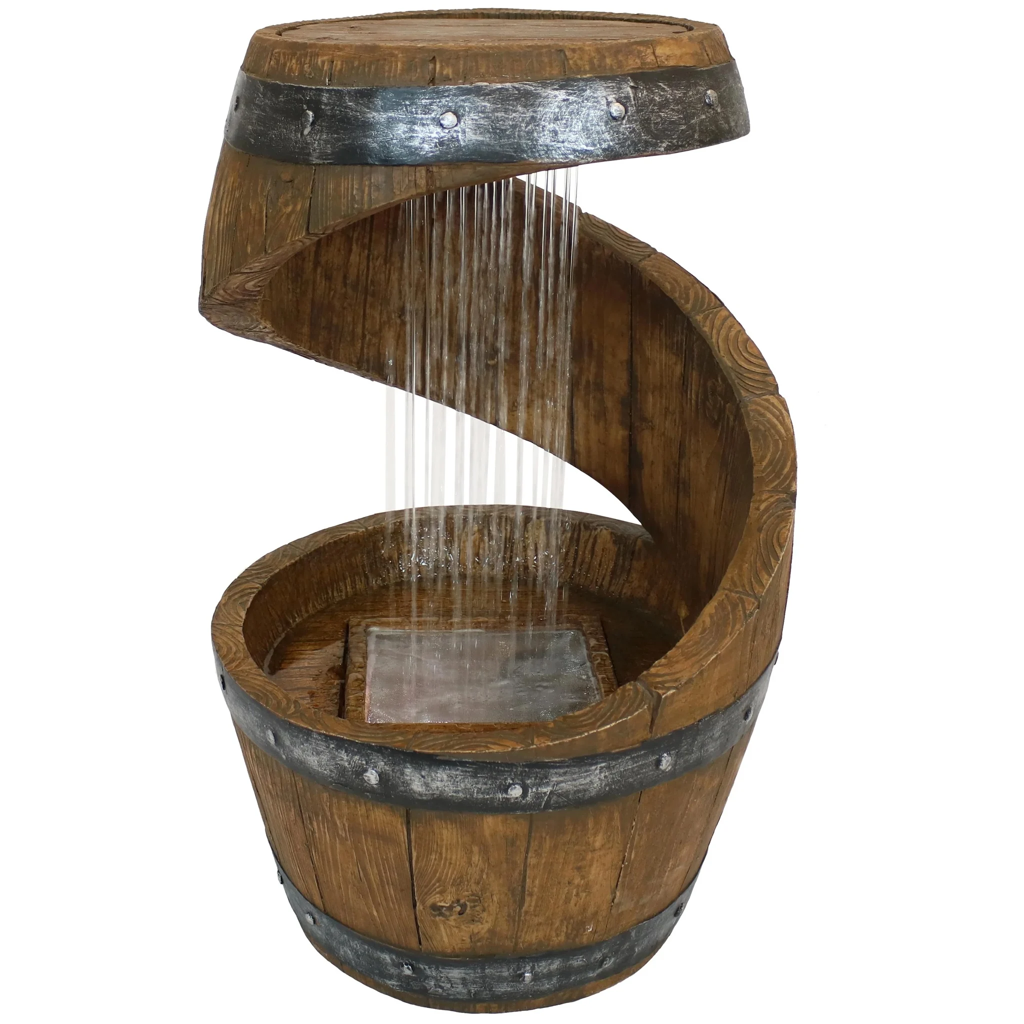 Sunnydaze Spiraling Barrel Outdoor Water Fountain With Led Light - 25"