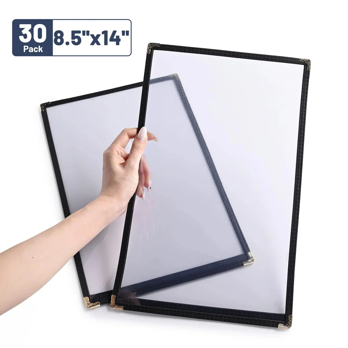 Yescom 8.5x14 Menu Covers Cafe Restaurant Black - Single Page 2-view 30ct/pk
