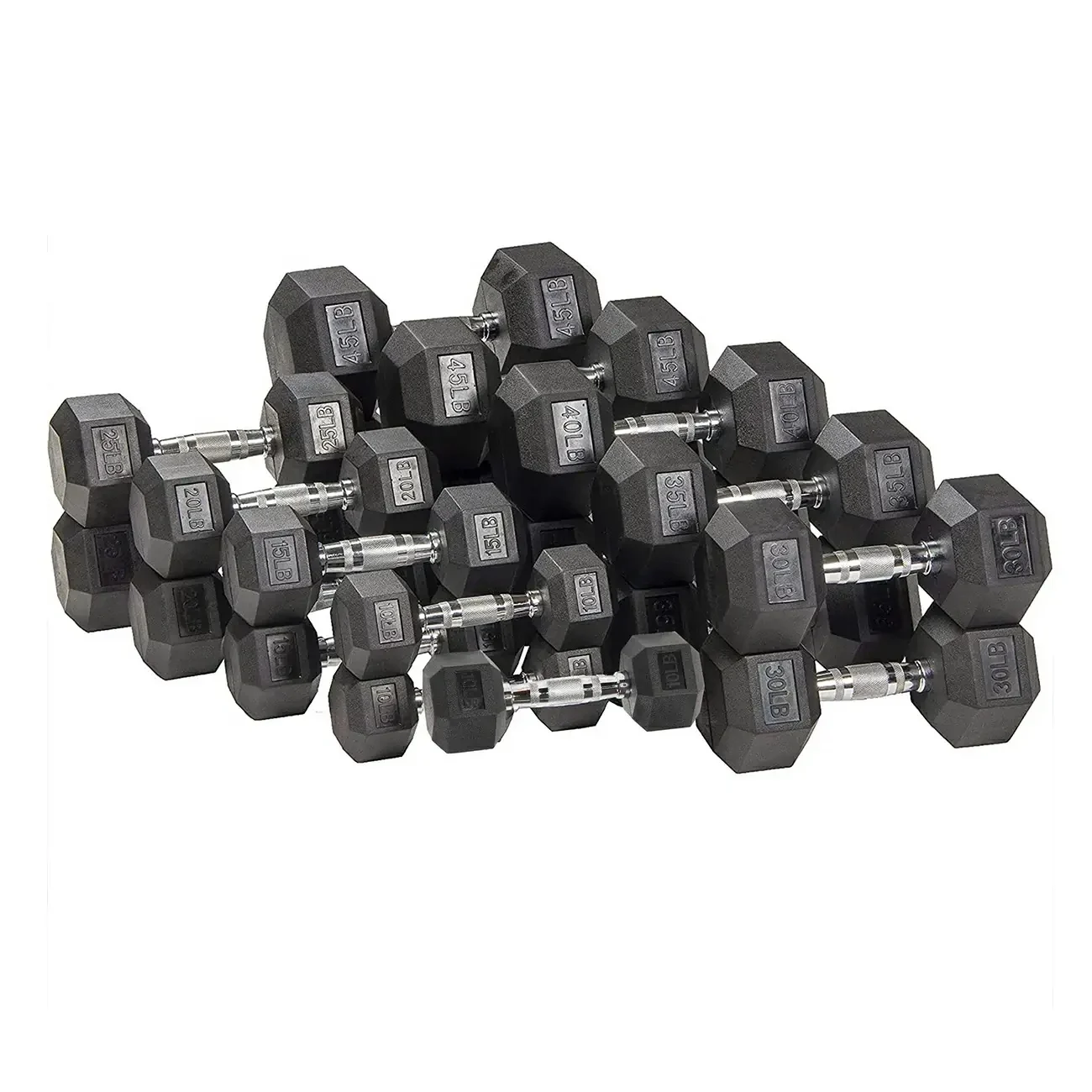 Six-sided Rubber Coated Hex Dumbbell Sets
