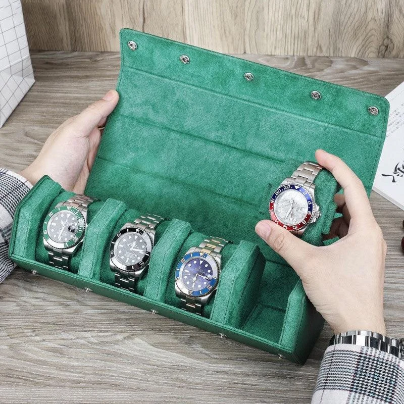 Woosir Trend Leather Watch Roll Case For 4 Watches