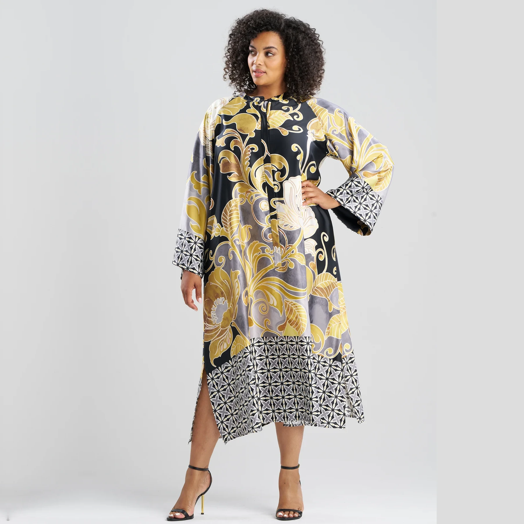 Deco Printed Charmeuse Zip Caftan