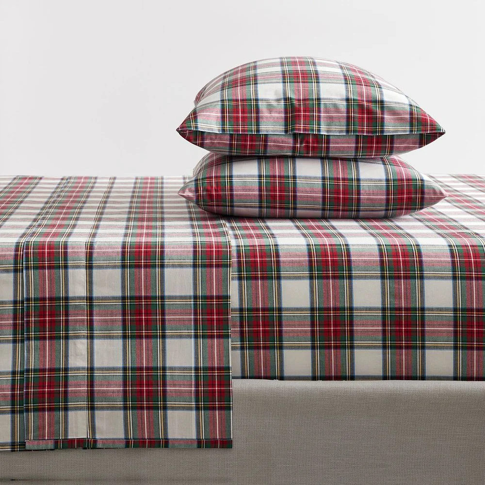 Open Box: Stewart Plaid Organic Percale Sheet Set