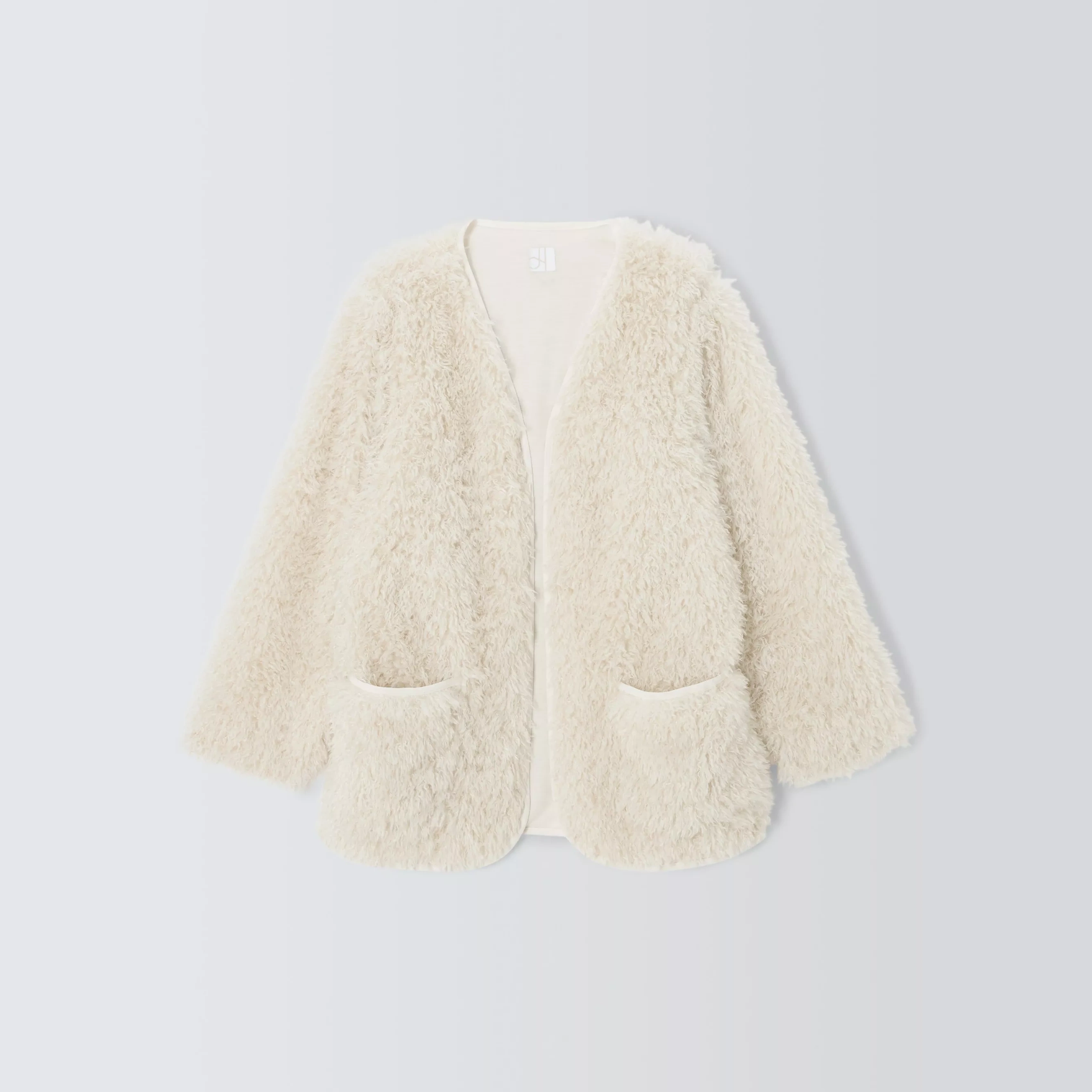 John Lewis Fluffy Throw On Lounge Top, Ivory, L‑xl