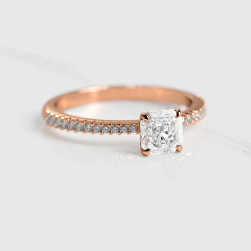 Asscher Half Pave Tapered Moissanite Ring