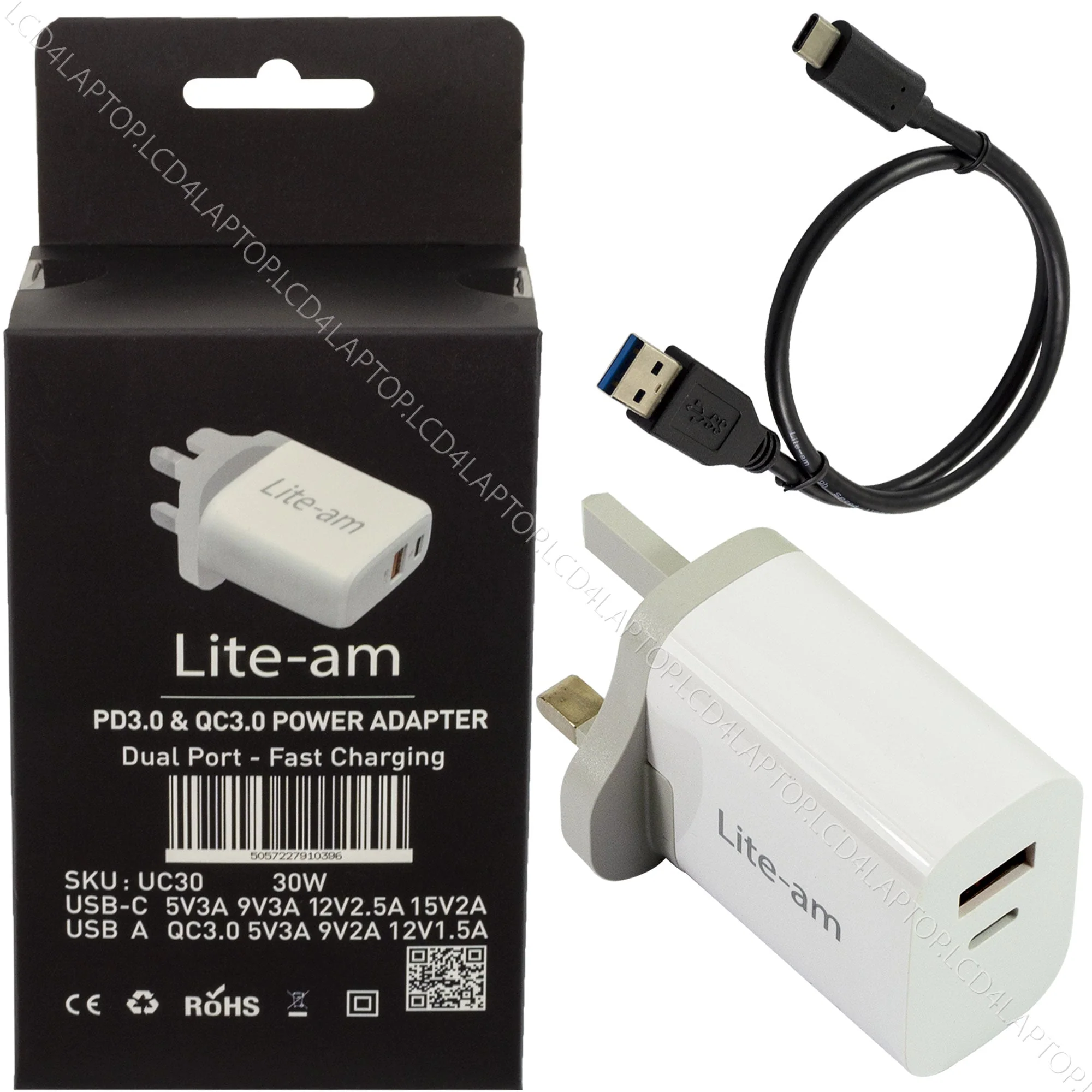 For Xperia 10 Iii Dual Port Fast Charger 30w Ac Adapter - J- Charger+0.5m Usb A-c Cable/black