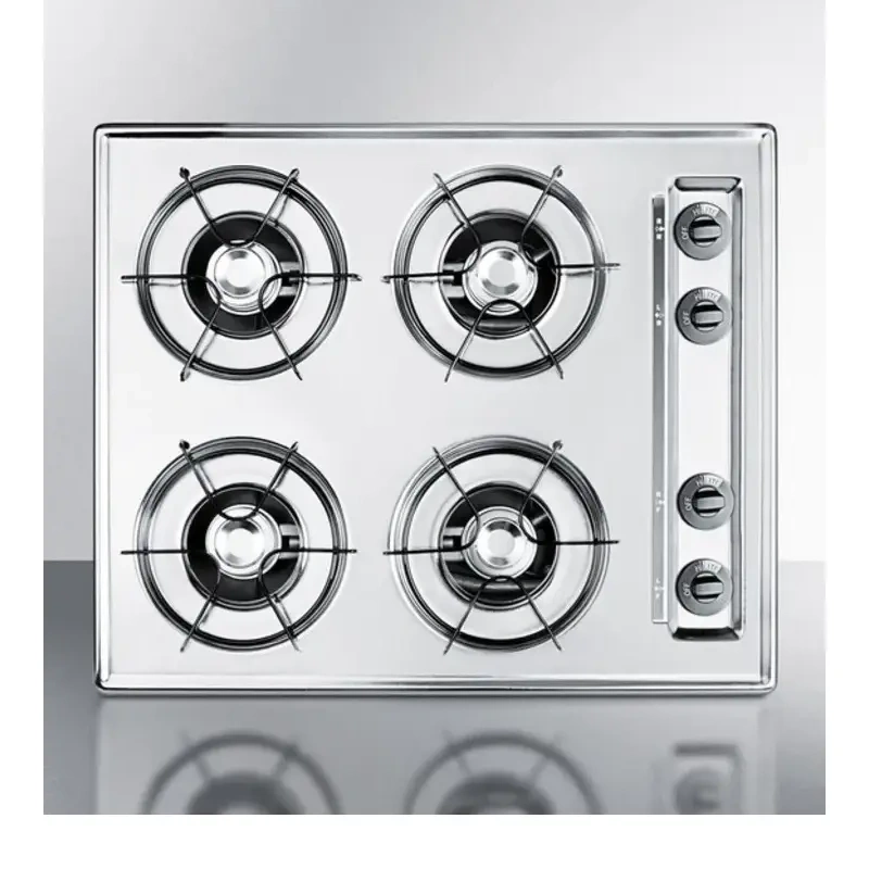 Summit Znl033 24 Inch Gas Cooktop With 4 Open Burners, Side Controls, Recessed Top And Push-to-turn Knobs (stainless Steel Look)