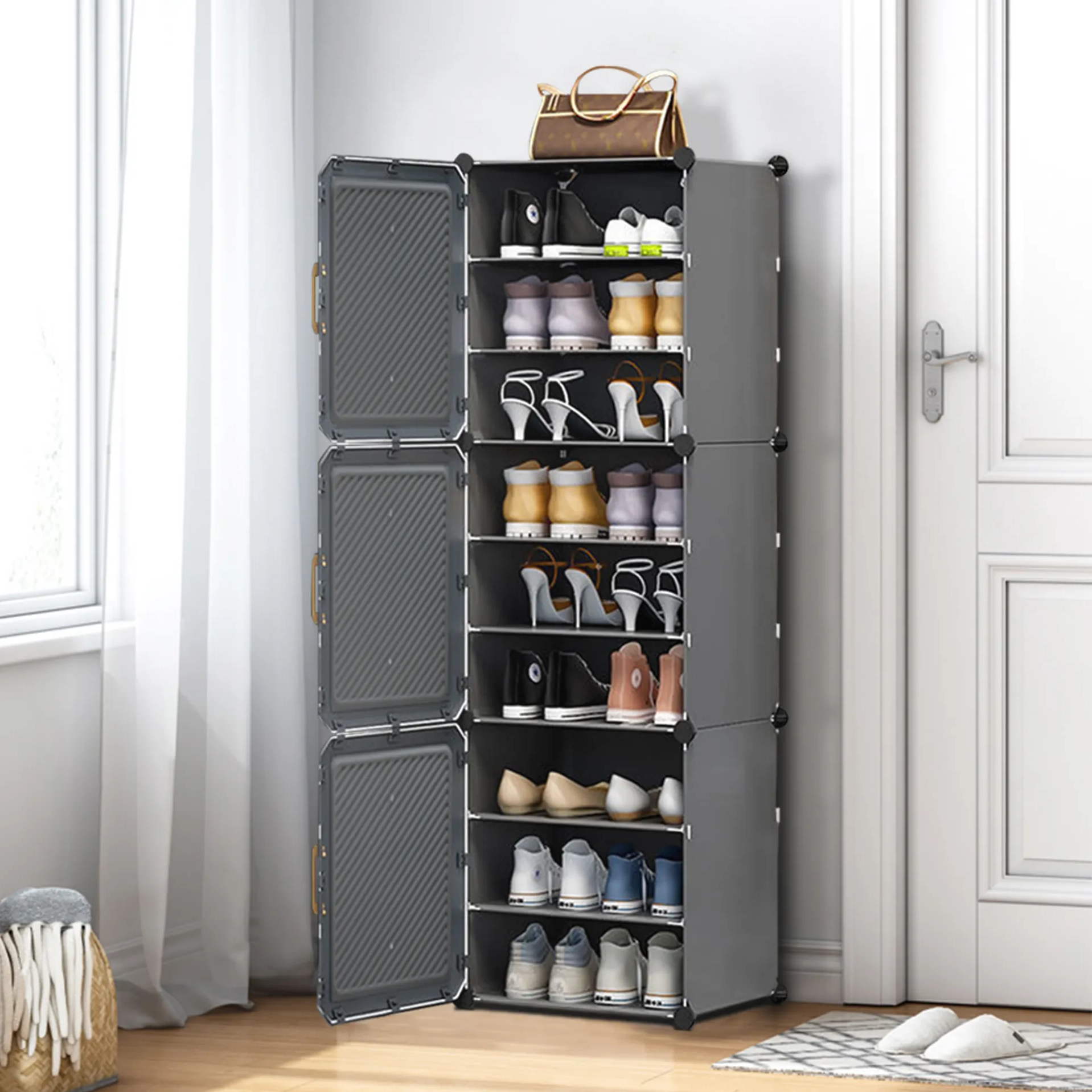 9-tier Adjustable Shoe Storage Cabinet With Doors