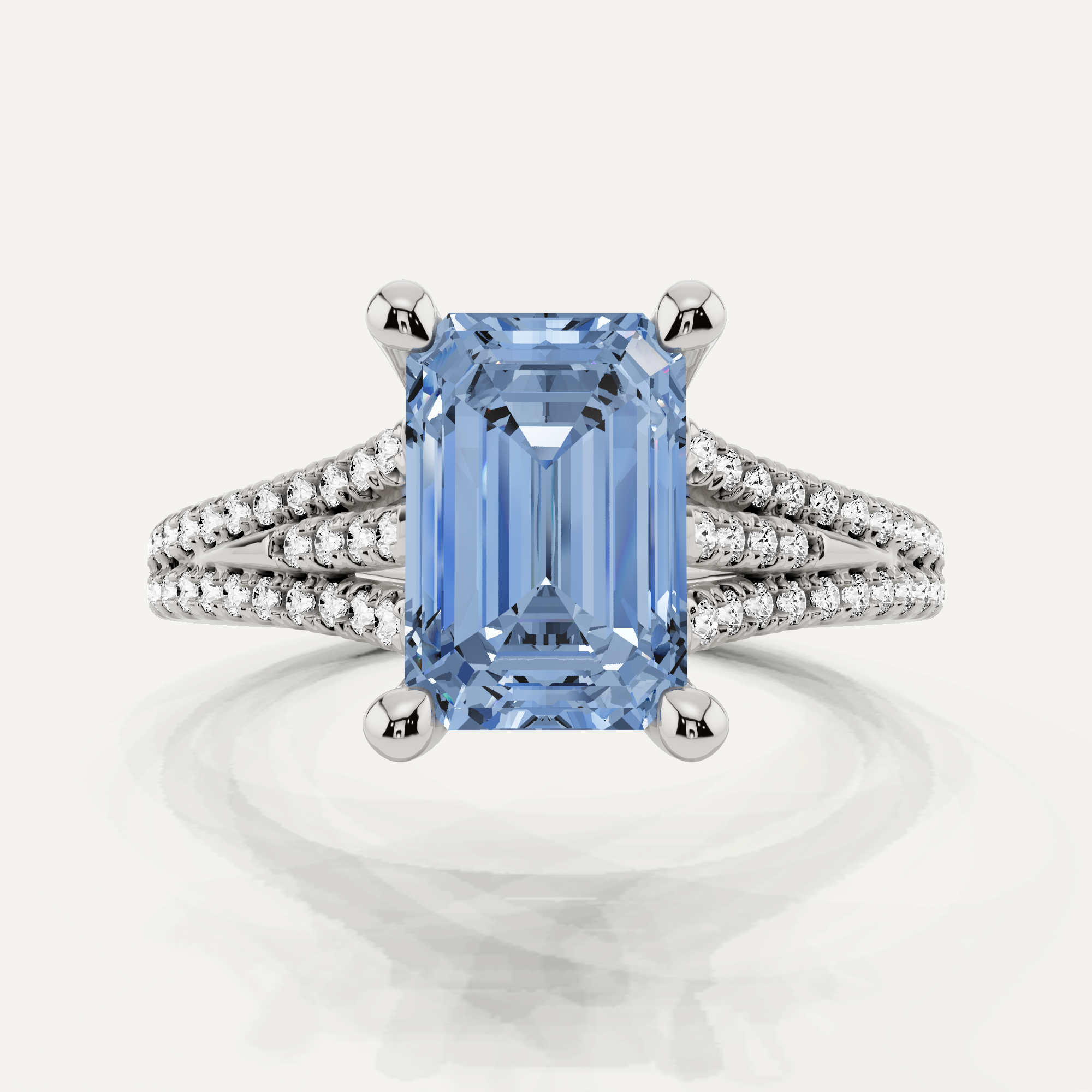 3 1/4 Ctw Emerald Created Aquamarine Split Shank Side Stone Engagement Ring - Platinum