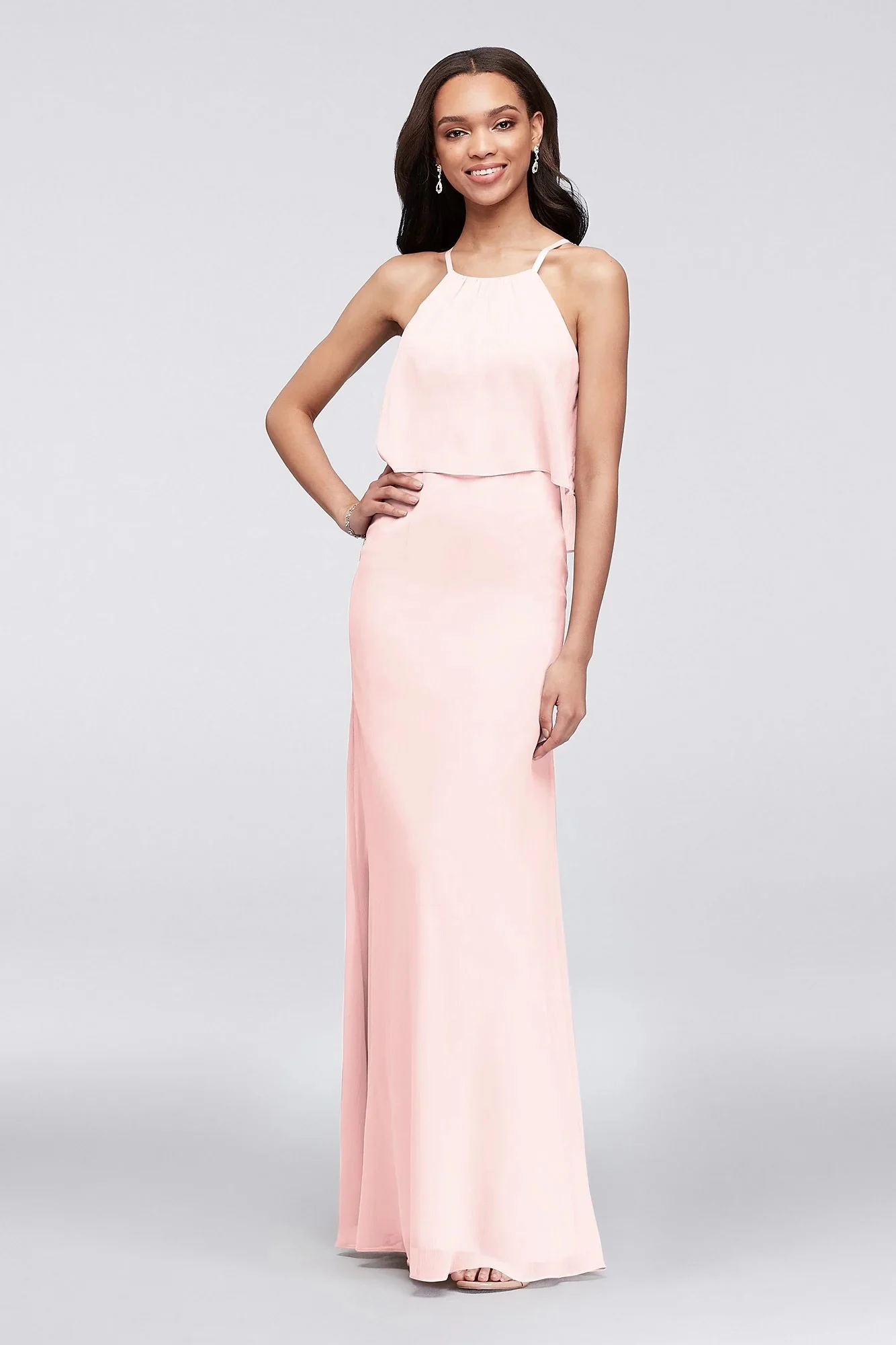 Flounced Crinkle Chiffon Sheath Bridesmaid Dress - Petal/no_customization