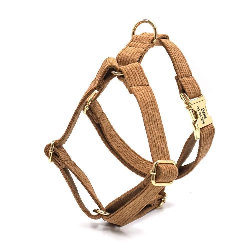Stripe Velvet Personalized Dog Harness - Brown