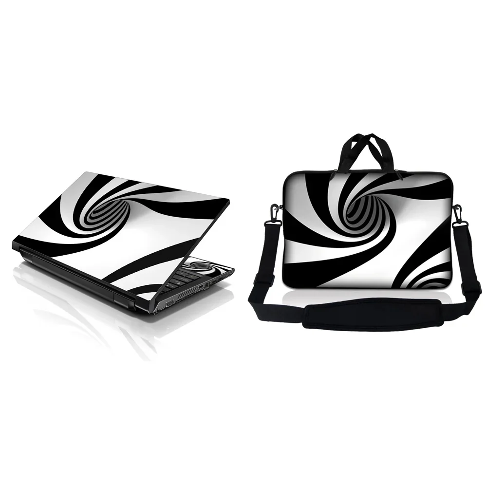 Notebook / Netbook Sleeve Carrying Case W/ Handle & Adjustable Shoulder Strap & Matching Skin – Tornado White And Black Swirl - 8"-10.2"