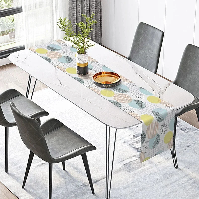 Aperturee Modern Boho Table Runner With Blue And Yellow Abstract Pattern, For Artistic Kitchen And Dining Table Decor - 12x72in (wxh)