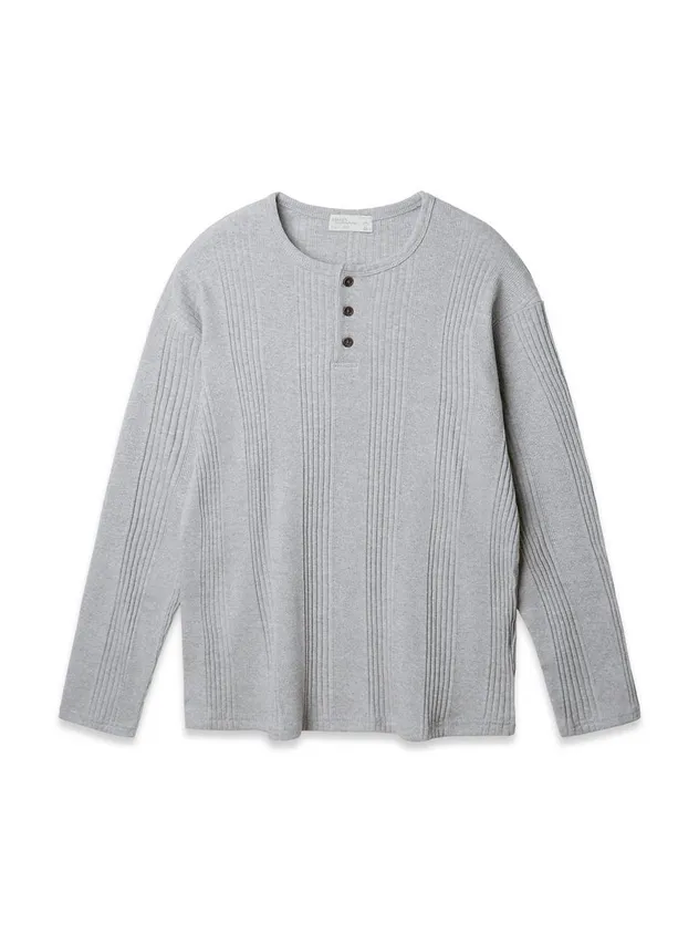 Barken Ribbed Henley Neck Long Sleeve T-shirt (bk4224) [grey]