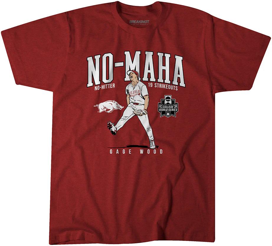 Arkansas Baseball: Gage Wood College World Series No-hitter - Adult T-shirt/cardinal/extra Large