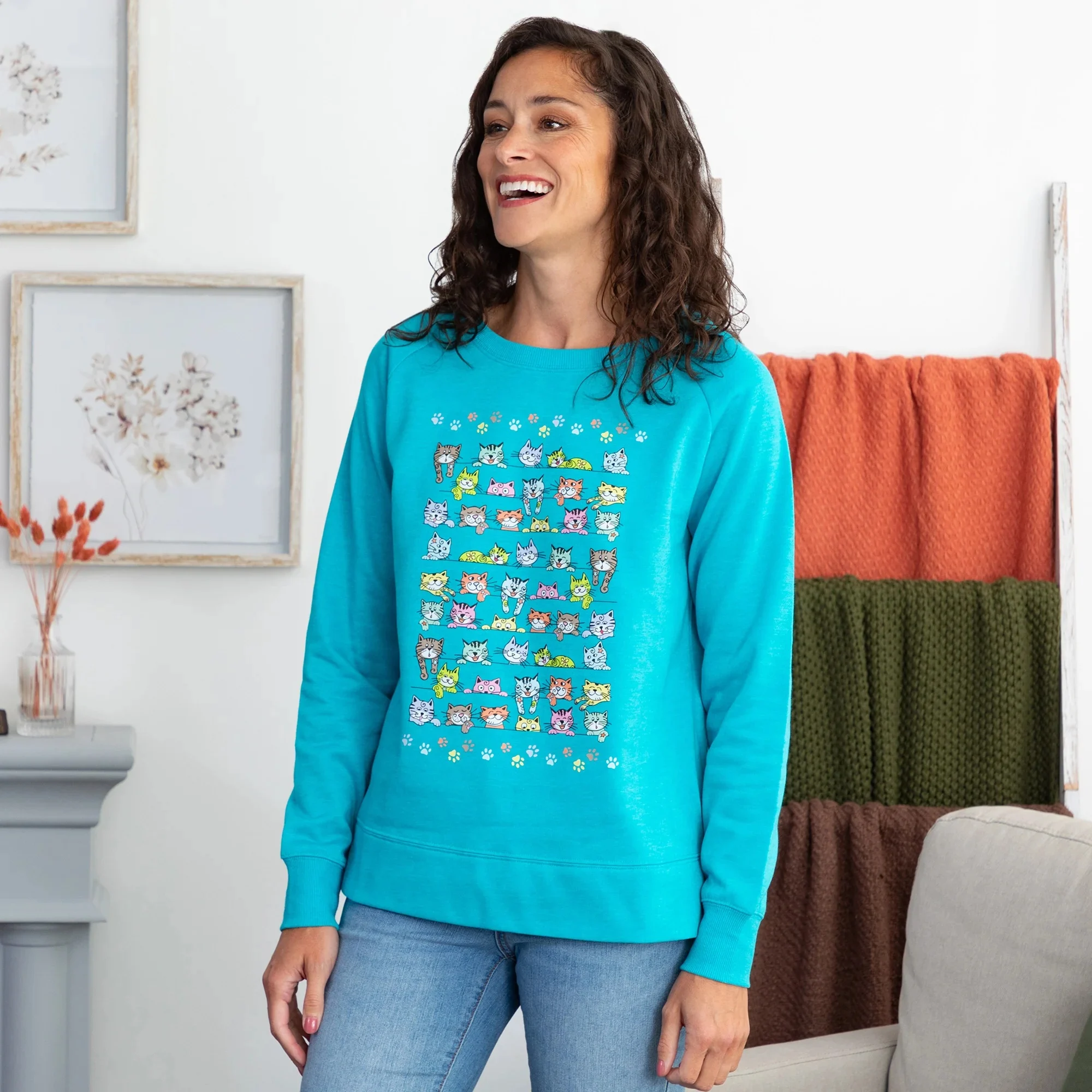 Peeping Pets Drop Tail Crewneck Sweatshirt - S/cat