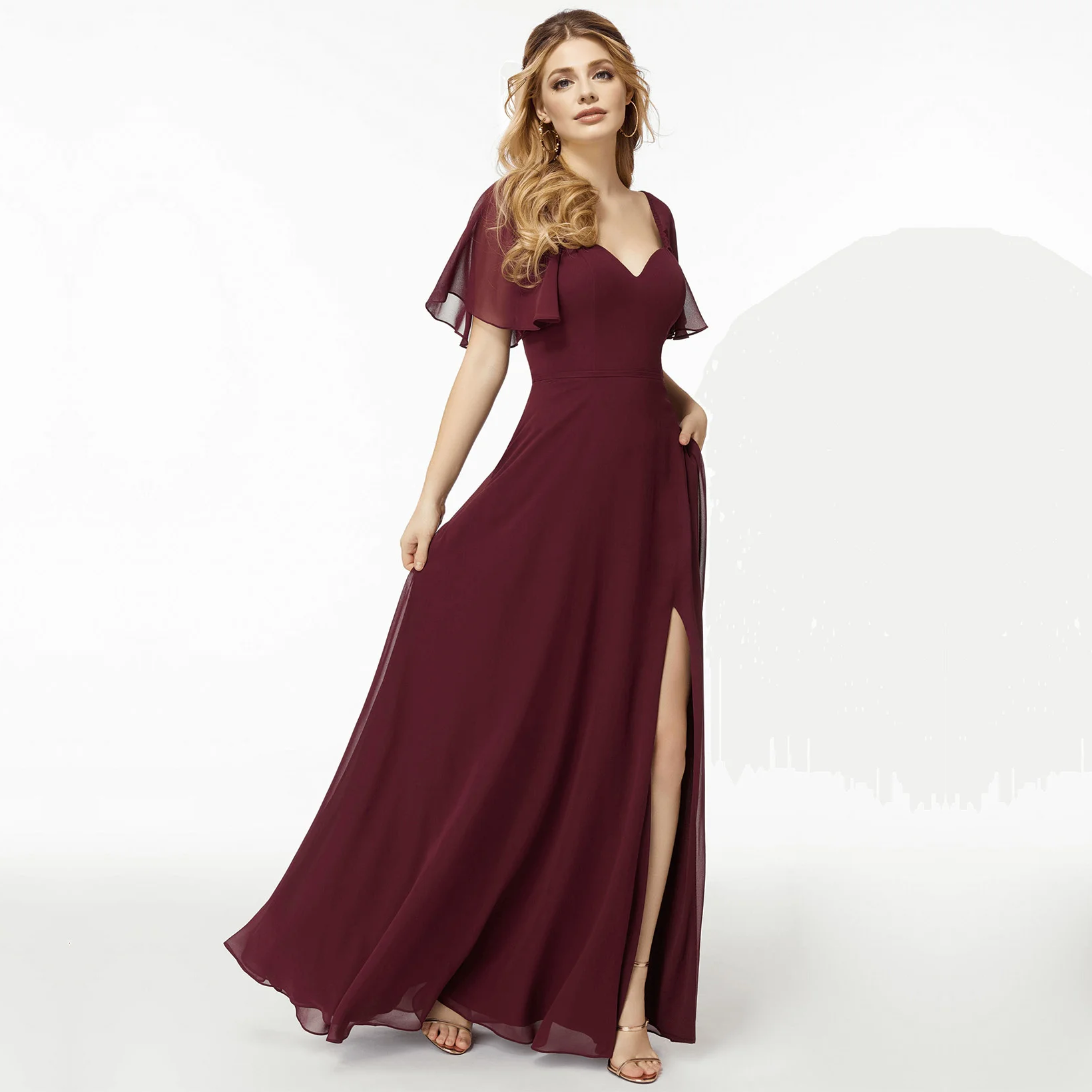 Sweetheart Short Sleeves Bridesmaid Dresses With Open Back