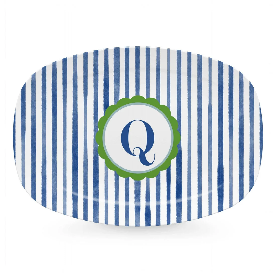Blue Simple Stripes Platter With Scallop Interior - Q