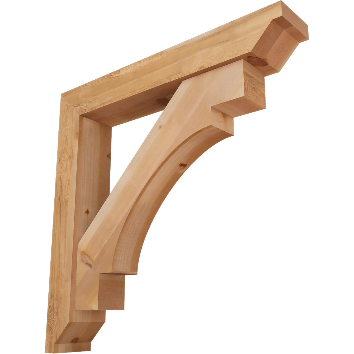 Rustic Wood Bracket W/ Offset Brace, Merced Style, Step Ends, 7 1/2"w X 44"d X 44"h, Smooth Western Red Cedar