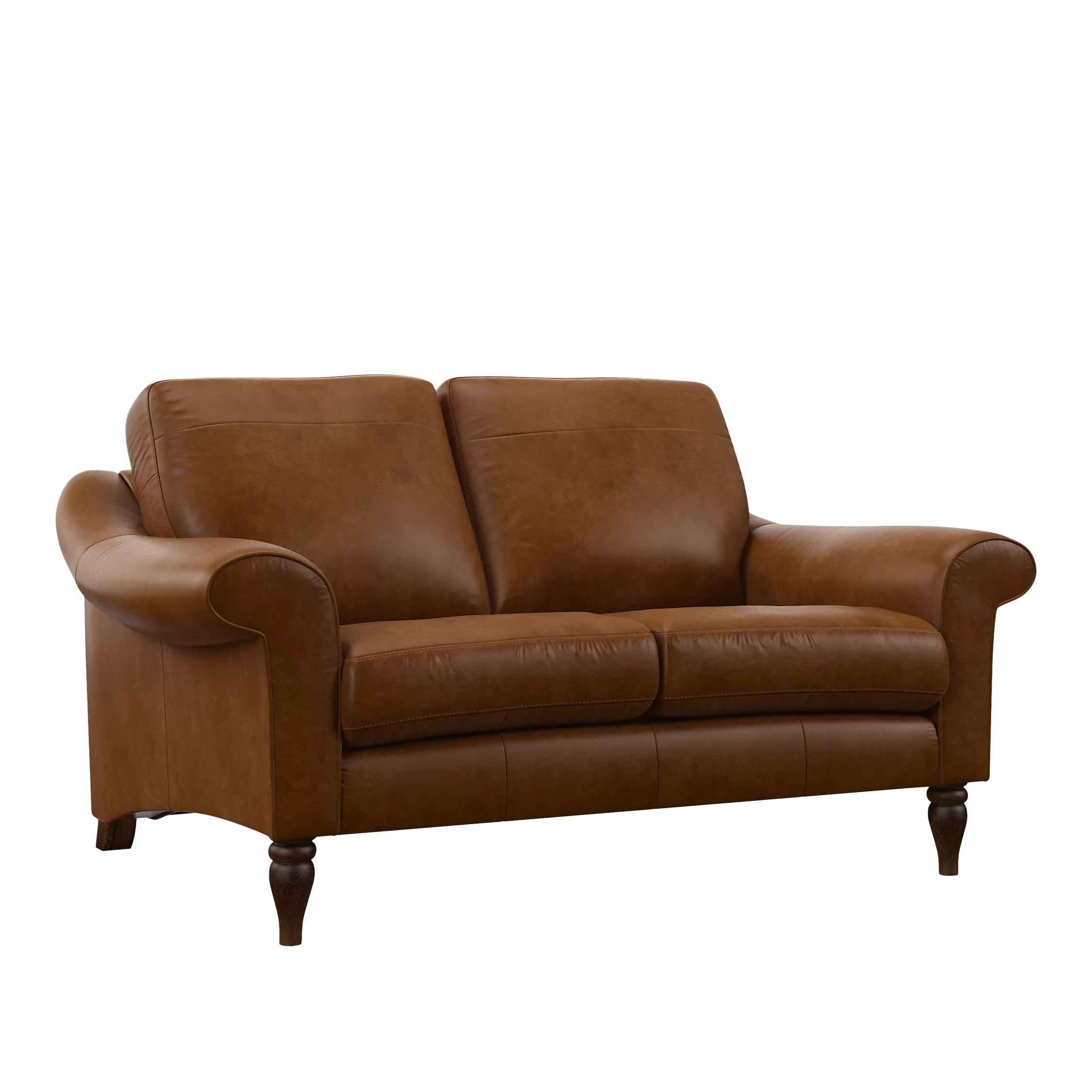 Camber Small 2 Seater Leather Sofa Dark Leg Premium Caramel