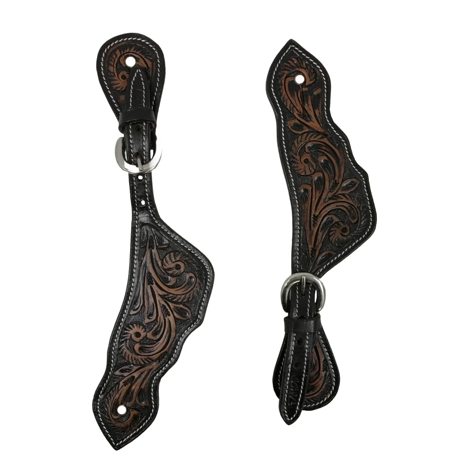 Tahoe Spur Straps Vintage Leaf Hand Tooled Leather Unisex Pair