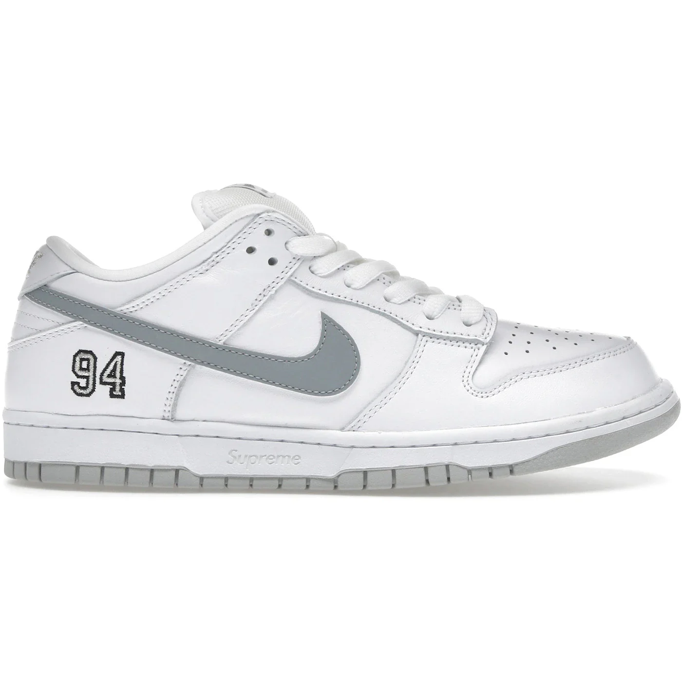 Nike Sb Dunk Low Supreme 94 White Metallic Silver