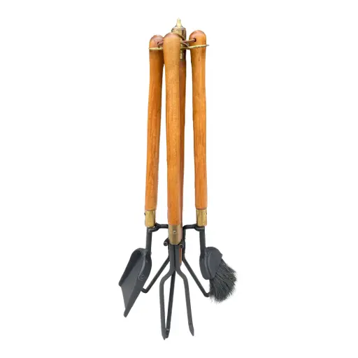 1960s Seymour Mid-century Modern Long Wood Handle Fireplace Tool Set - 4 Pieces