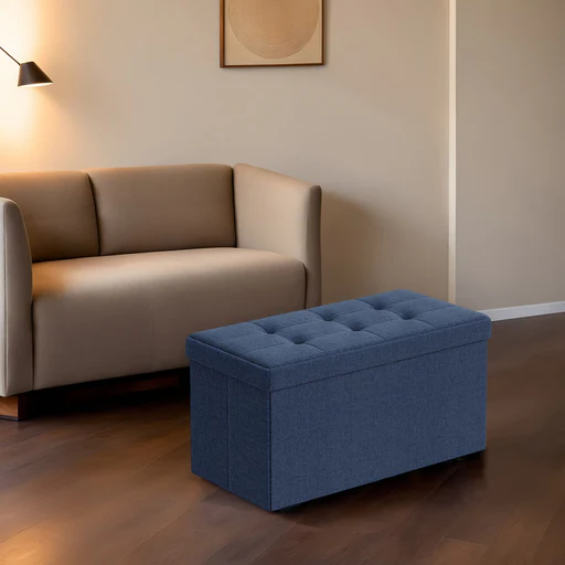 Storage Ottoman Bench, End Of Bed Bench - Dark Blue/76 X 38 X 38 Cm
