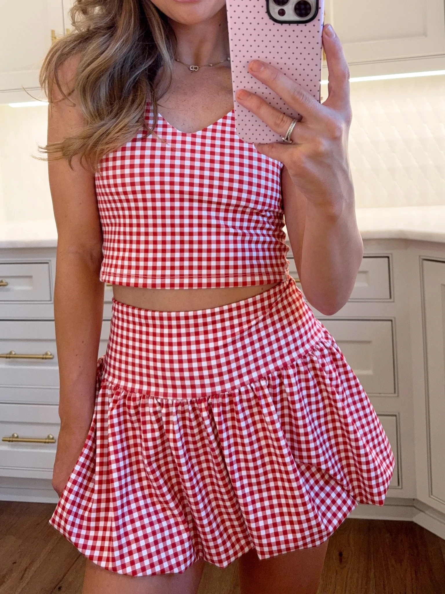 Dulcie Gingham Printed Bubble Active Skort - Red / White