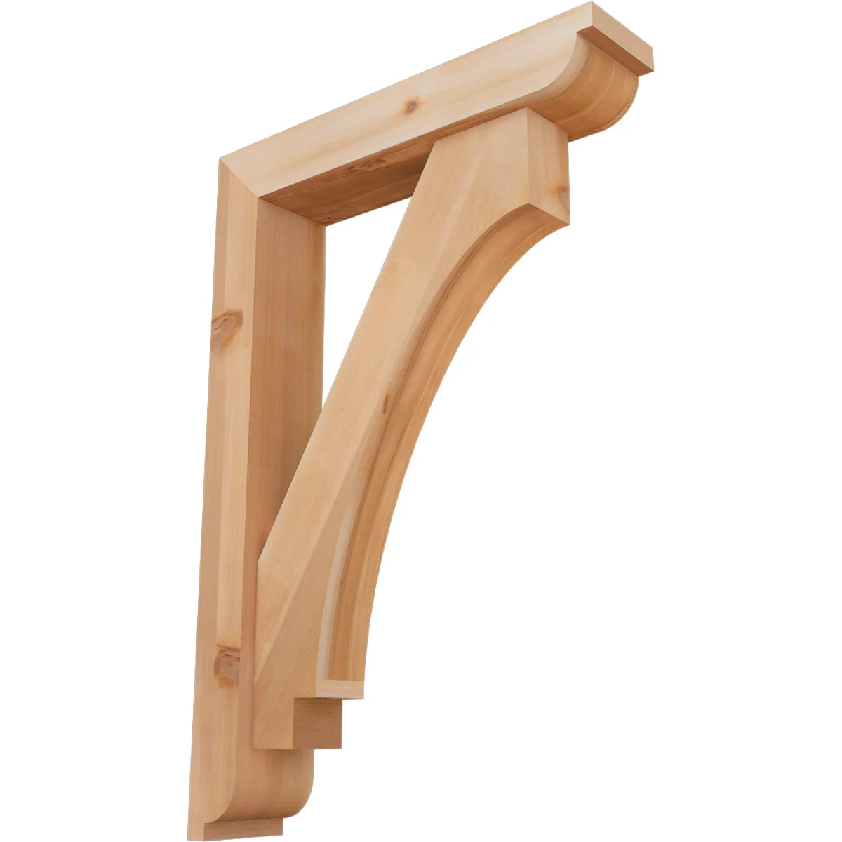 Rustic Wood Bracket W/ Offset Brace, Imperial Style, Ionic Ends, 5 1/2"w X 26"d X 38"h, Smooth Western Red Cedar