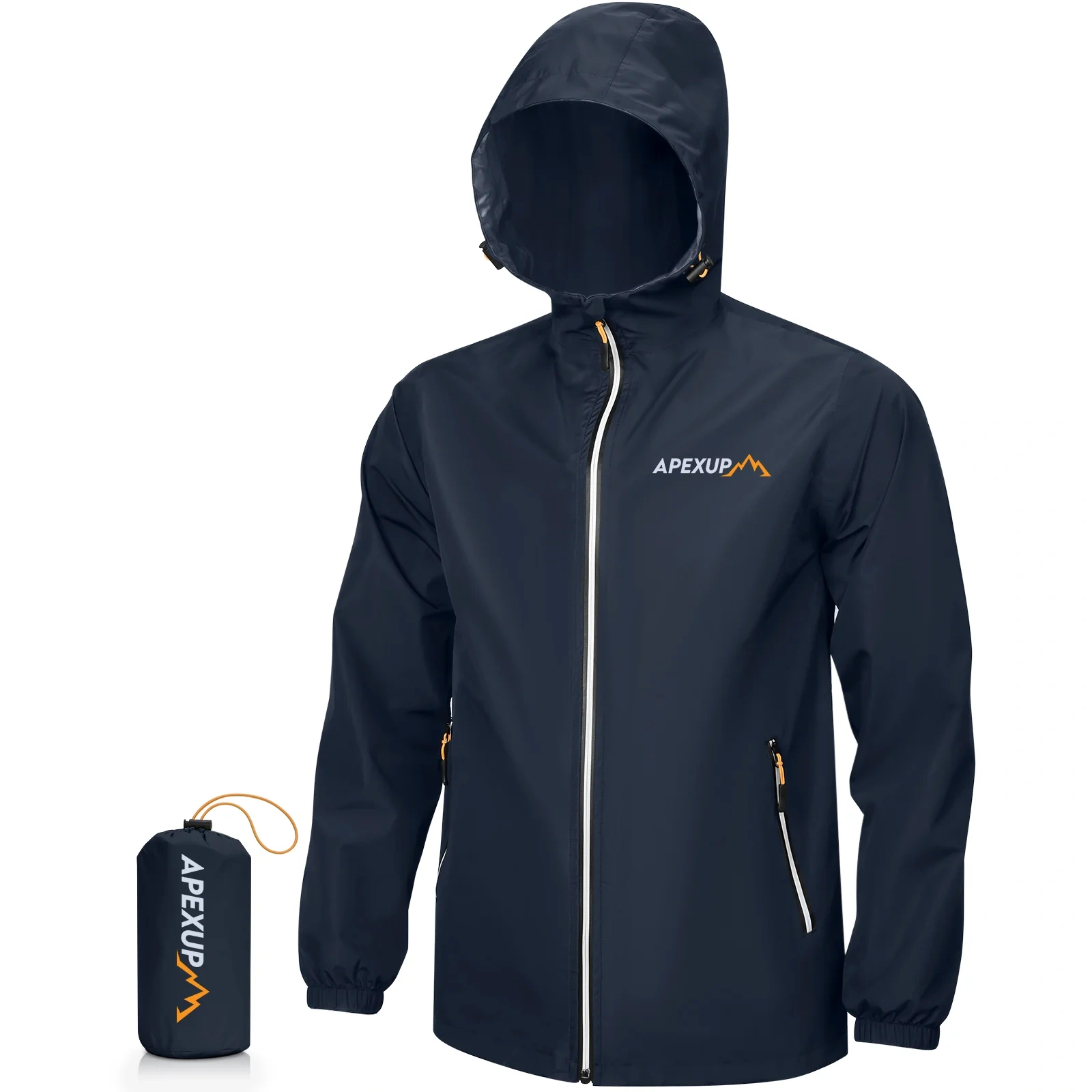 Packable Rain Jacket With Reflective Zipper Lightweight Waterproof Raincoat