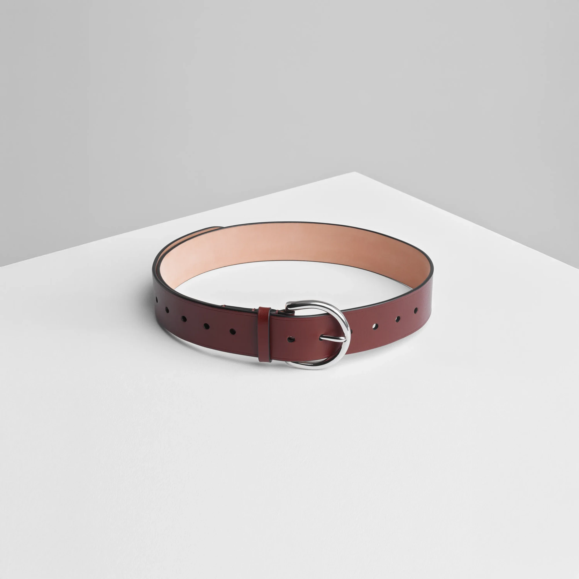 Round Buckle Belt 40mm Cognac Leather With Silver