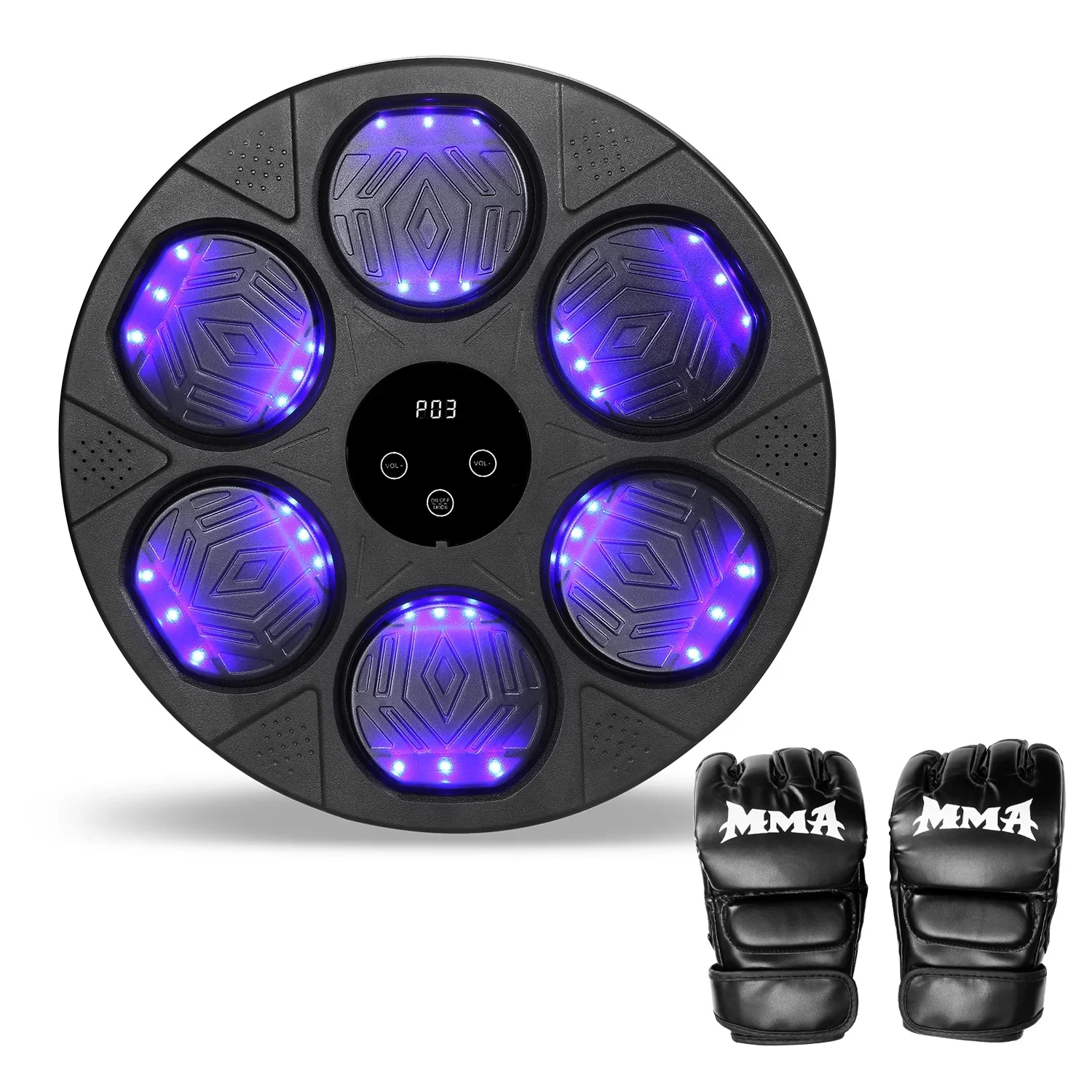 Hom Music Boxing Target - Punching Machine With Bluetooth Connectivity For Playing Music - Boxing Machine With 6 Punching Pads, Target Counter & Indicator Lights For Accuracy Training (gloves Included)