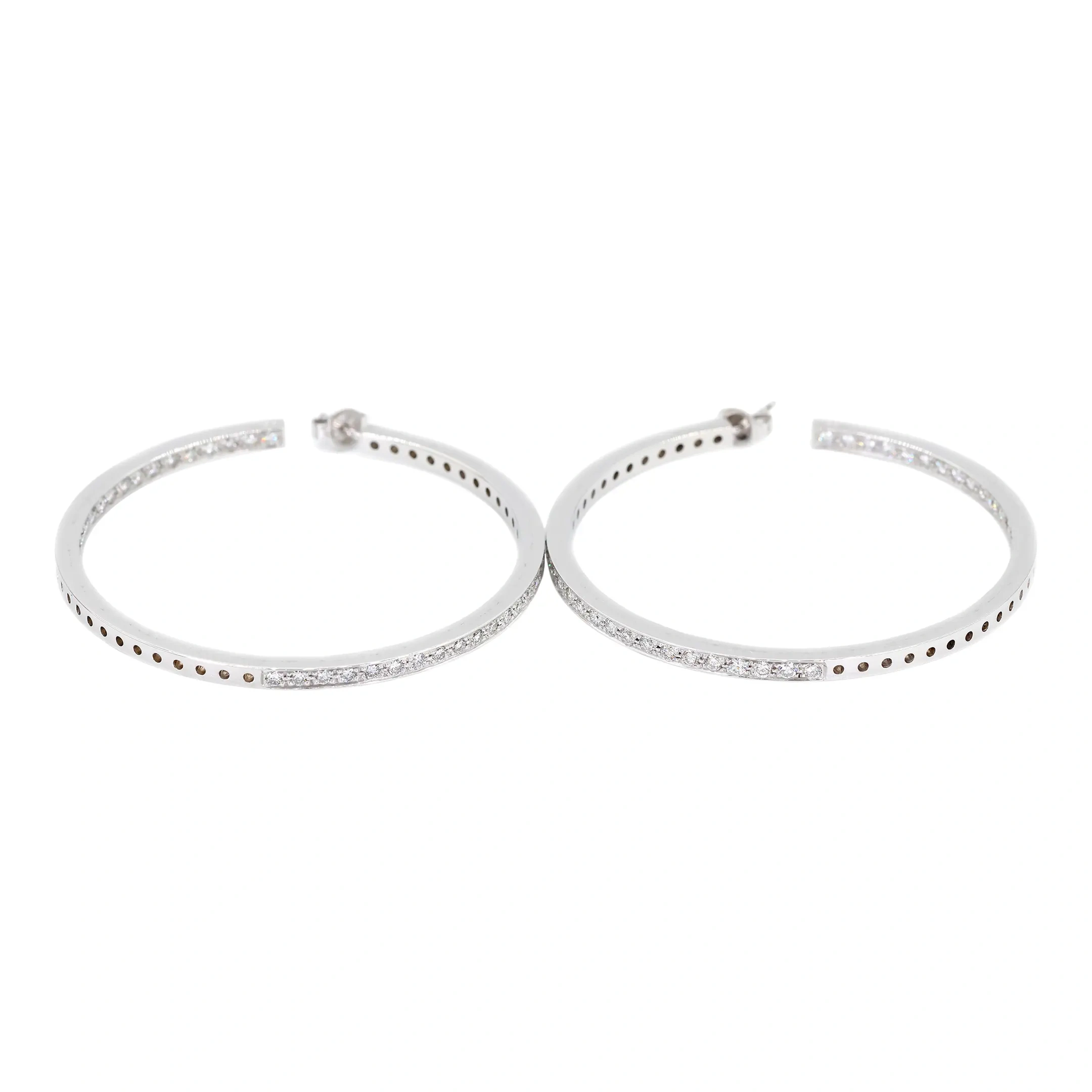 18k(750) Solid White Gold Natural Diamond Hoop Earrings In And Out Diamond
