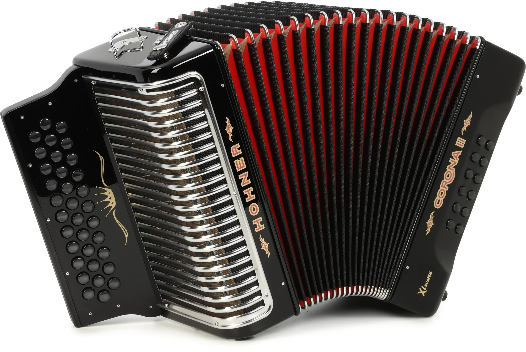 Corona Ii Xtreme Diatonic Accordion - Keys Of F/bb/eb - Jet Black