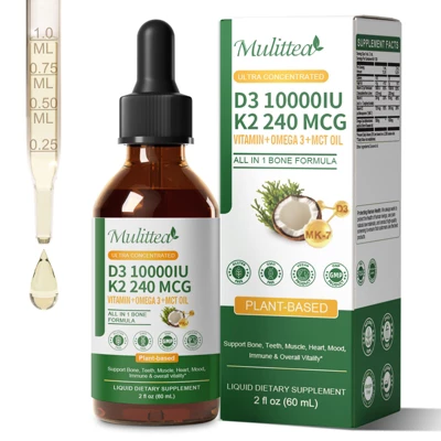 Organic Vitamin D3 K2 Liquid 10000 Iu With Coconut Oil For Bone, Muscle & Faster Absorption, 2 Fl Oz
