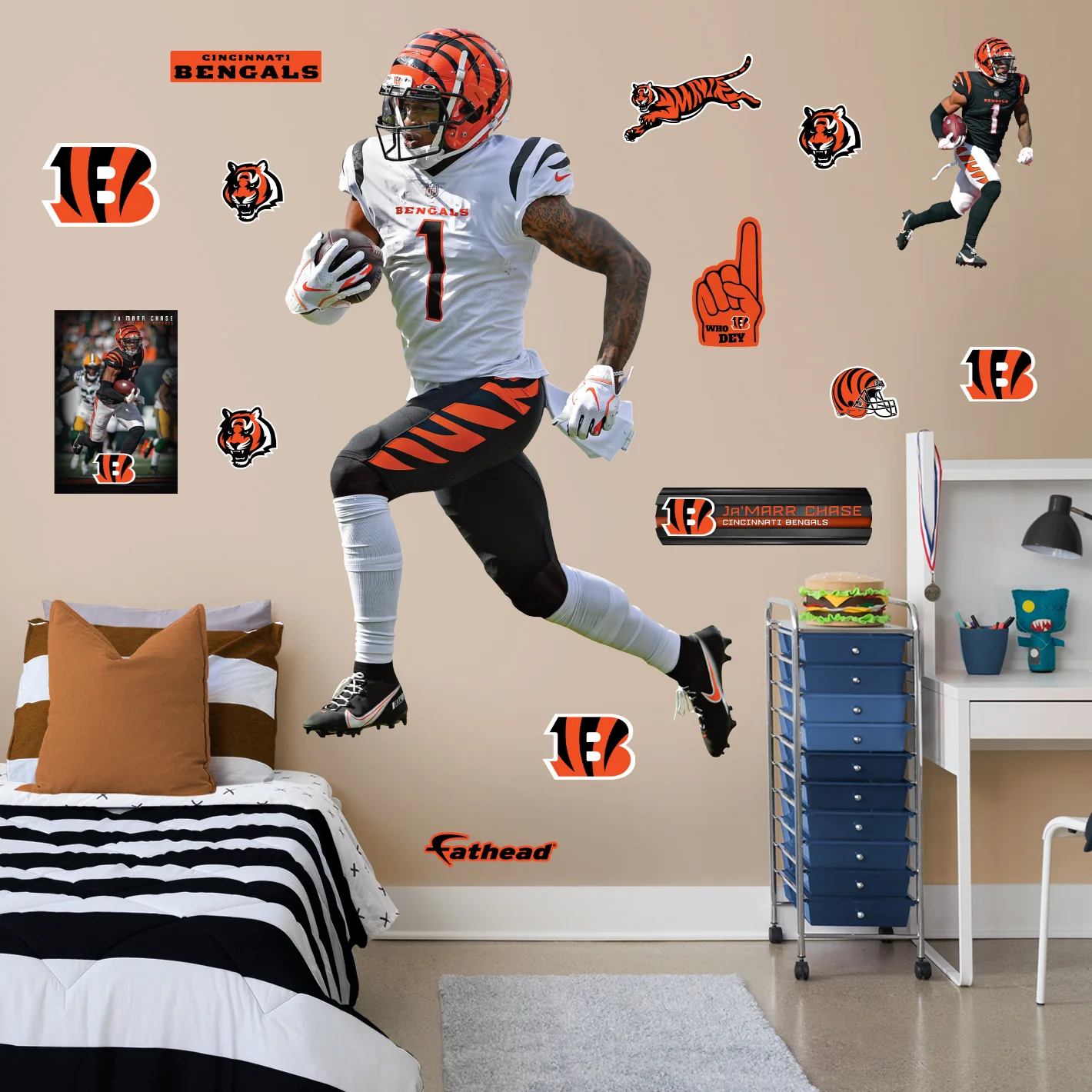 Ja'marr Chase - Realbig Touchdown Collection - Official Nfl - Cincinnati Bengals - Reusable Vinyl Wall Decals - Medium +2 Decals (17"w X 51"h)