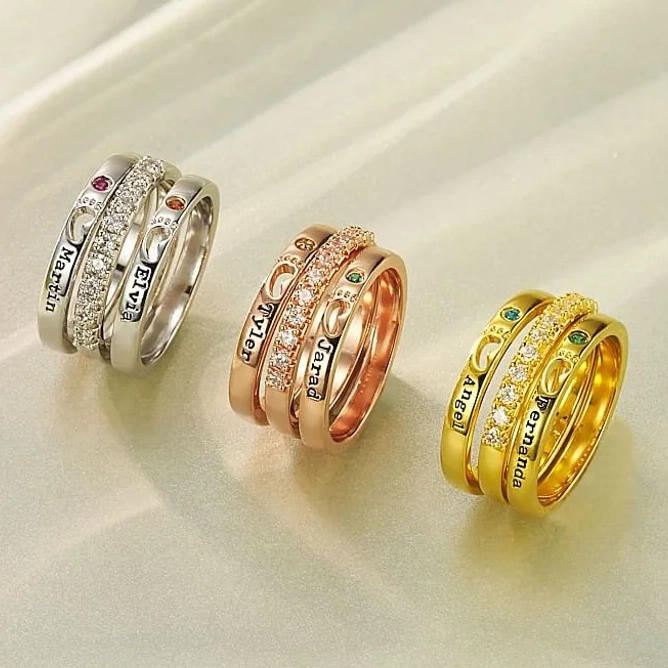 Set Di 3 Anelli Impilabili Personalizzati Con Nome Inciso Per Il Compleanno E La Festa Della Mamma, Per Le Donne, La Mamma E Il Coniuge.