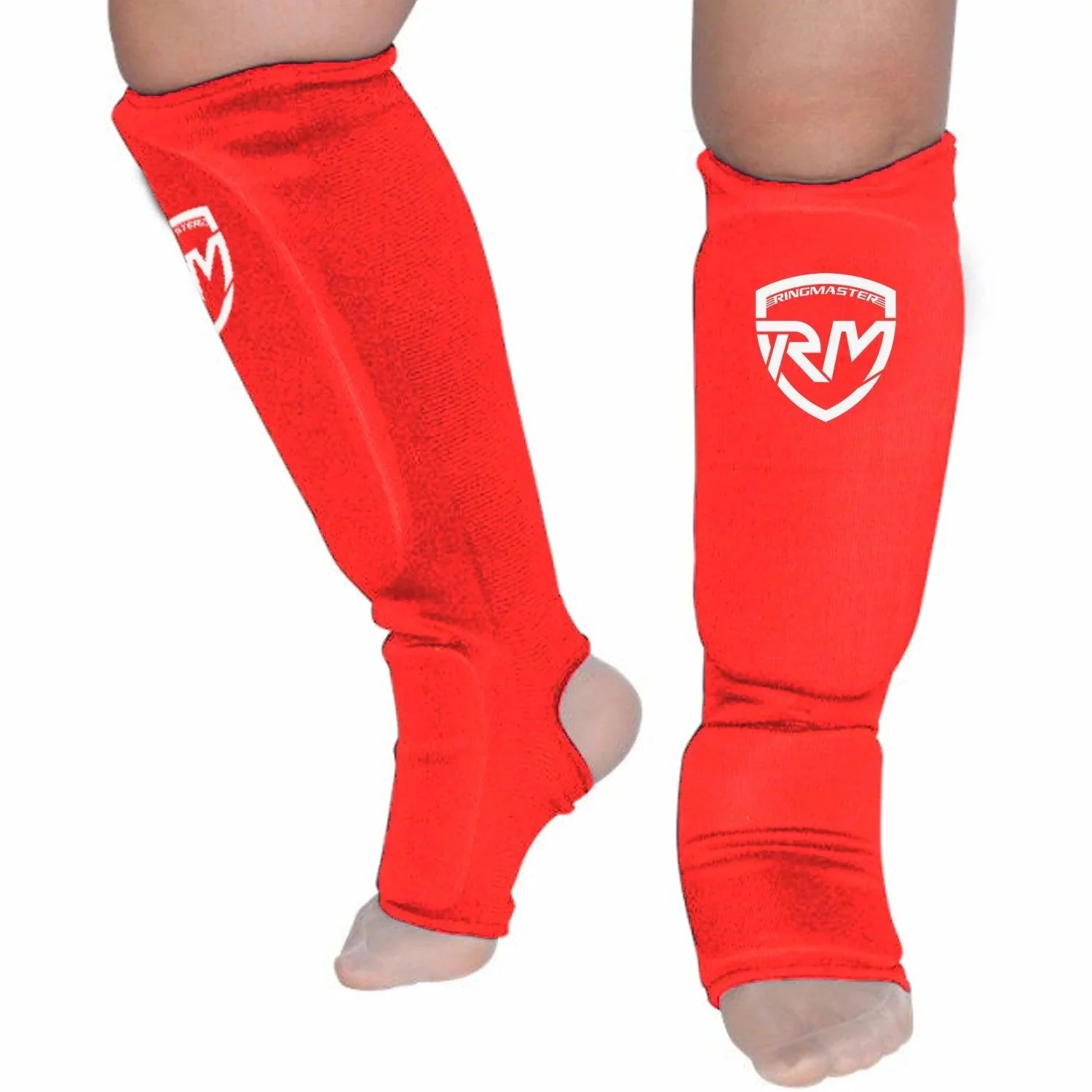 Ringmaster Sports Slip-on Elastic Shin & Instep Guards Red