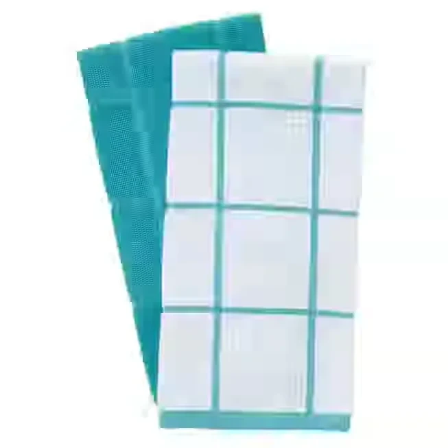 Solid And Check Parquet Kitchen Towel, Two Pack