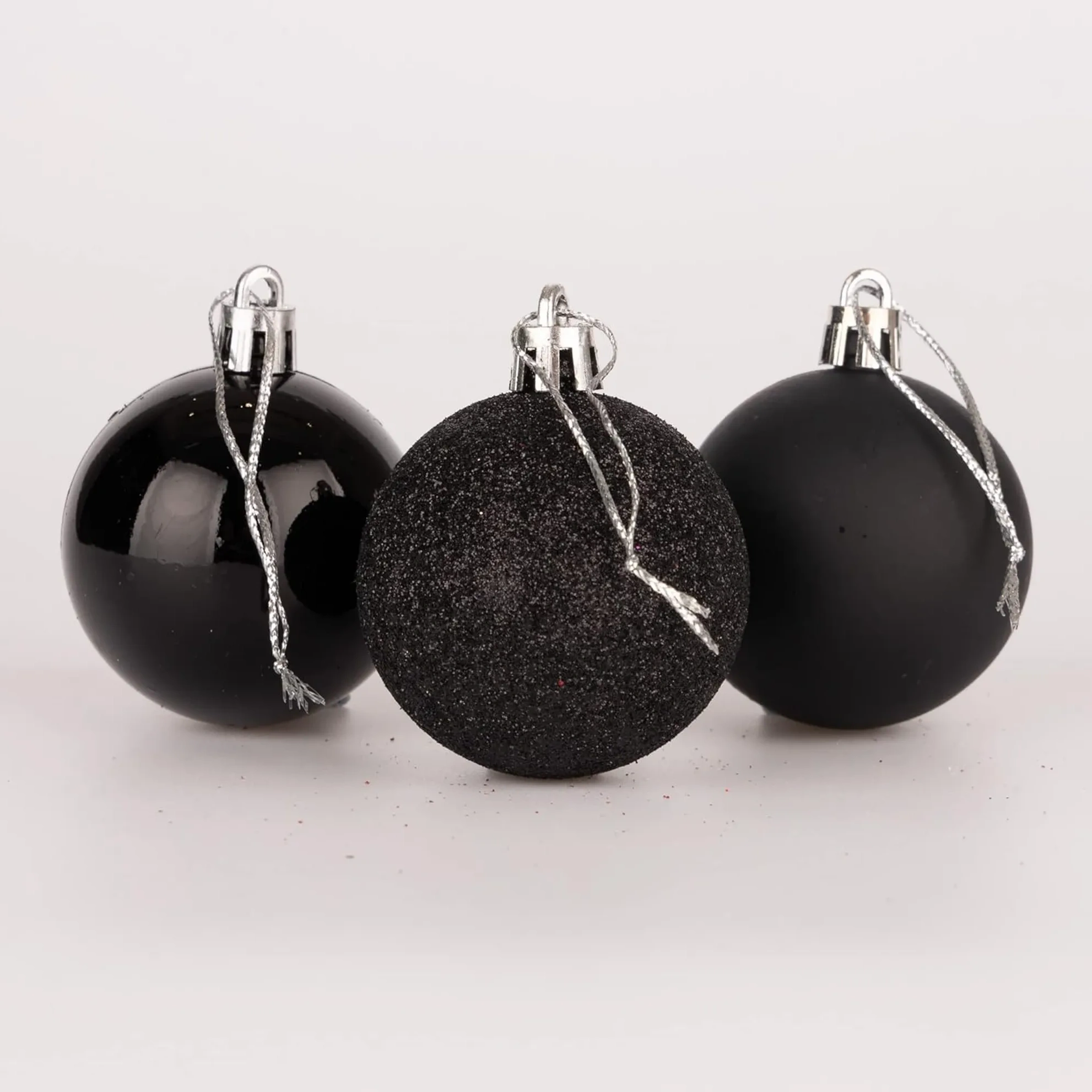 50mm/9pcs Christmas Baubles Shatterproof Black, Tree Decorations