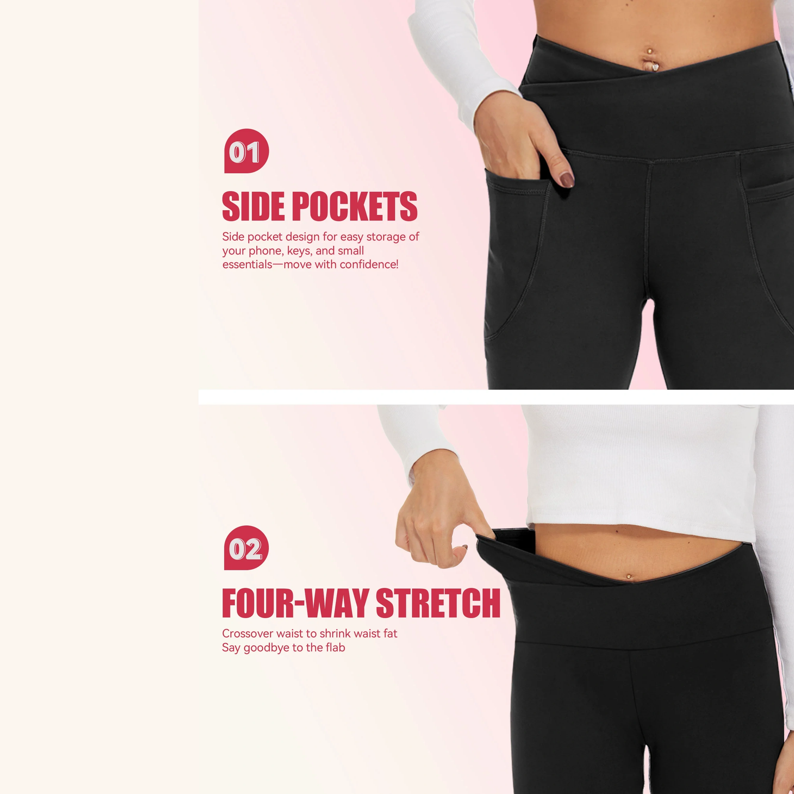 Showitty 2-pack Flare Leggings For Women – High-waisted Crossover Yoga Pants With Pockets