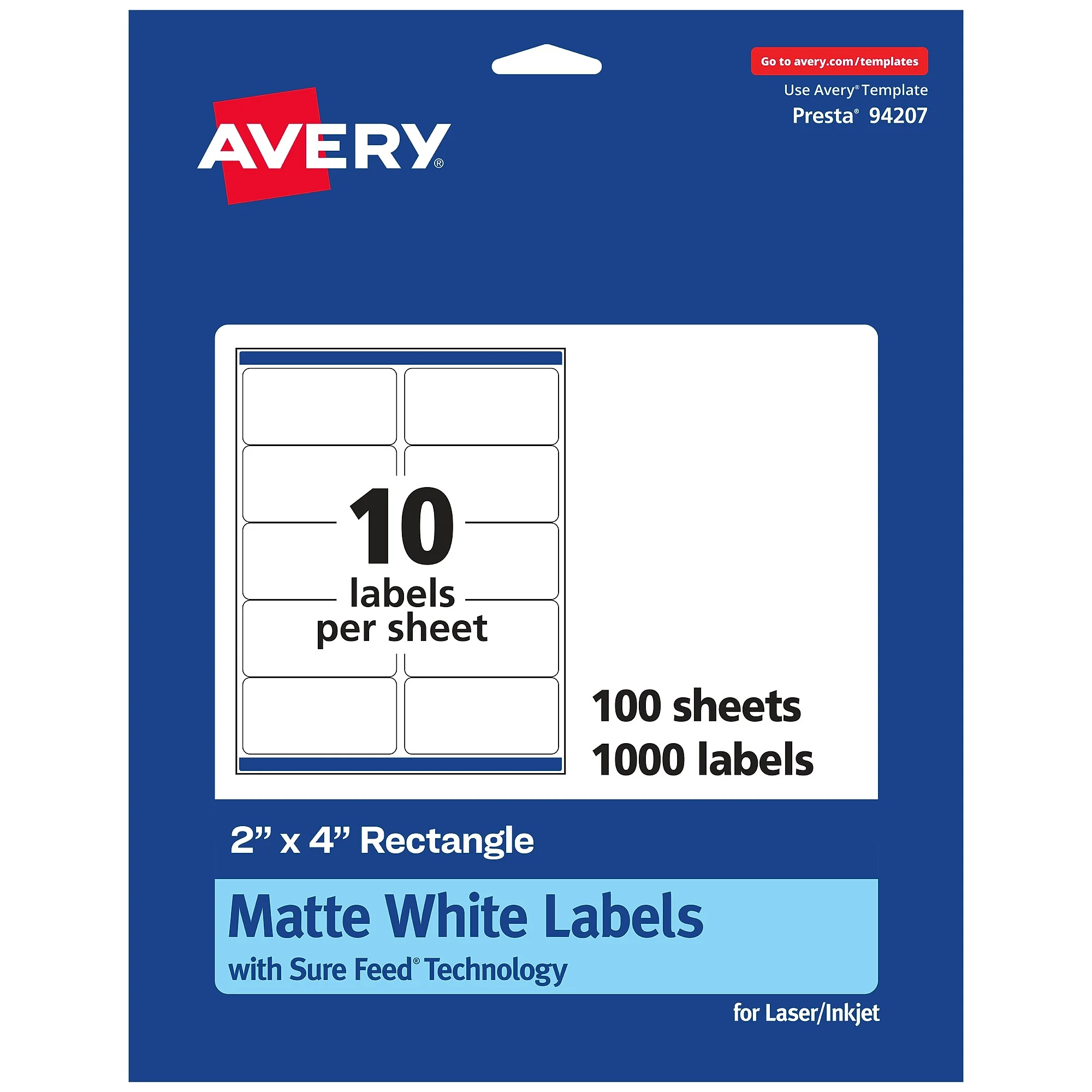 Avery Laser/inkjet Rectangle Multipurpose Labels, 2" X 4", White, 1000 Labels/box (94207)