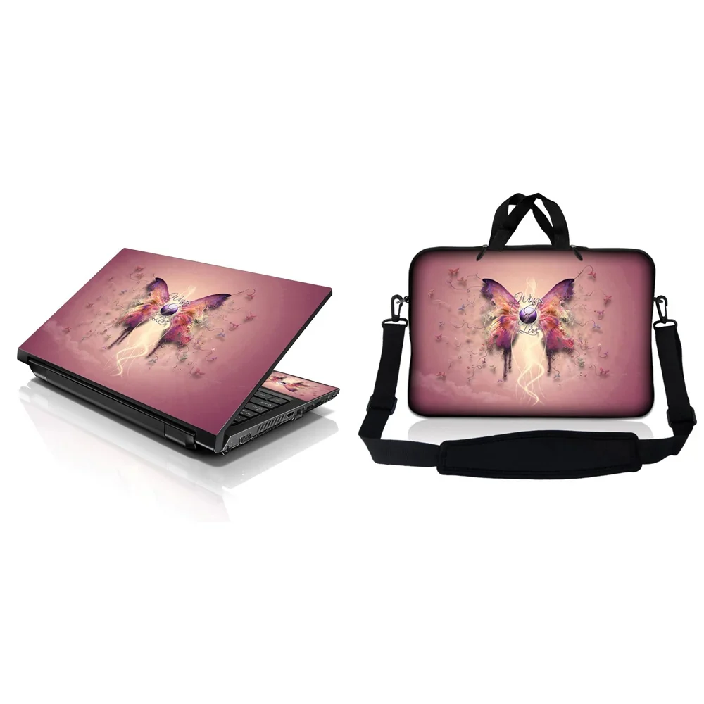 Notebook / Netbook Sleeve Carrying Case W/ Handle & Adjustable Shoulder Strap & Matching Skin – Pink Butterfly Floral - 8"-10.2"